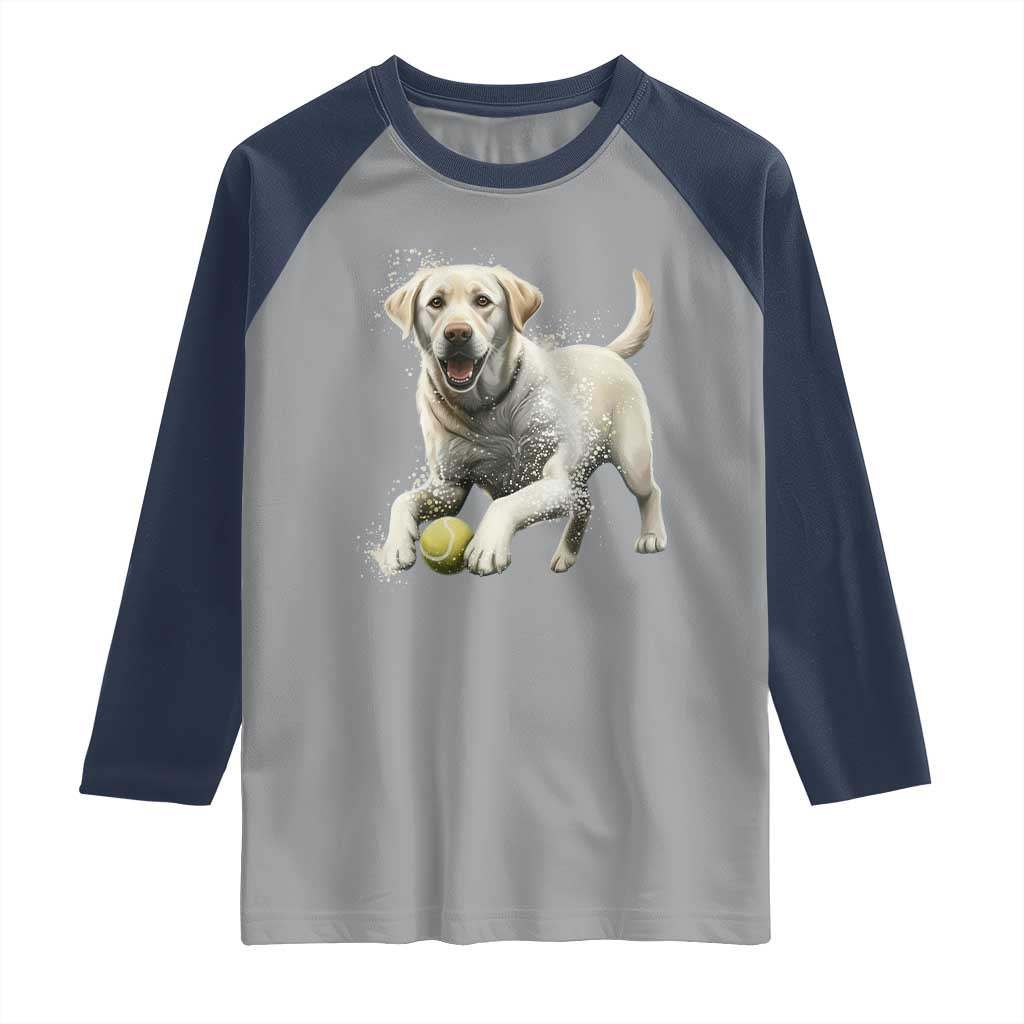 Cute Yellow Labrador Retriever With Tennis Ball Raglan Shirt - Wonder Print Shop