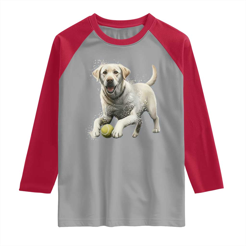 Cute Yellow Labrador Retriever With Tennis Ball Raglan Shirt - Wonder Print Shop