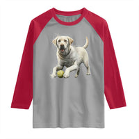 Cute Yellow Labrador Retriever With Tennis Ball Raglan Shirt - Wonder Print Shop