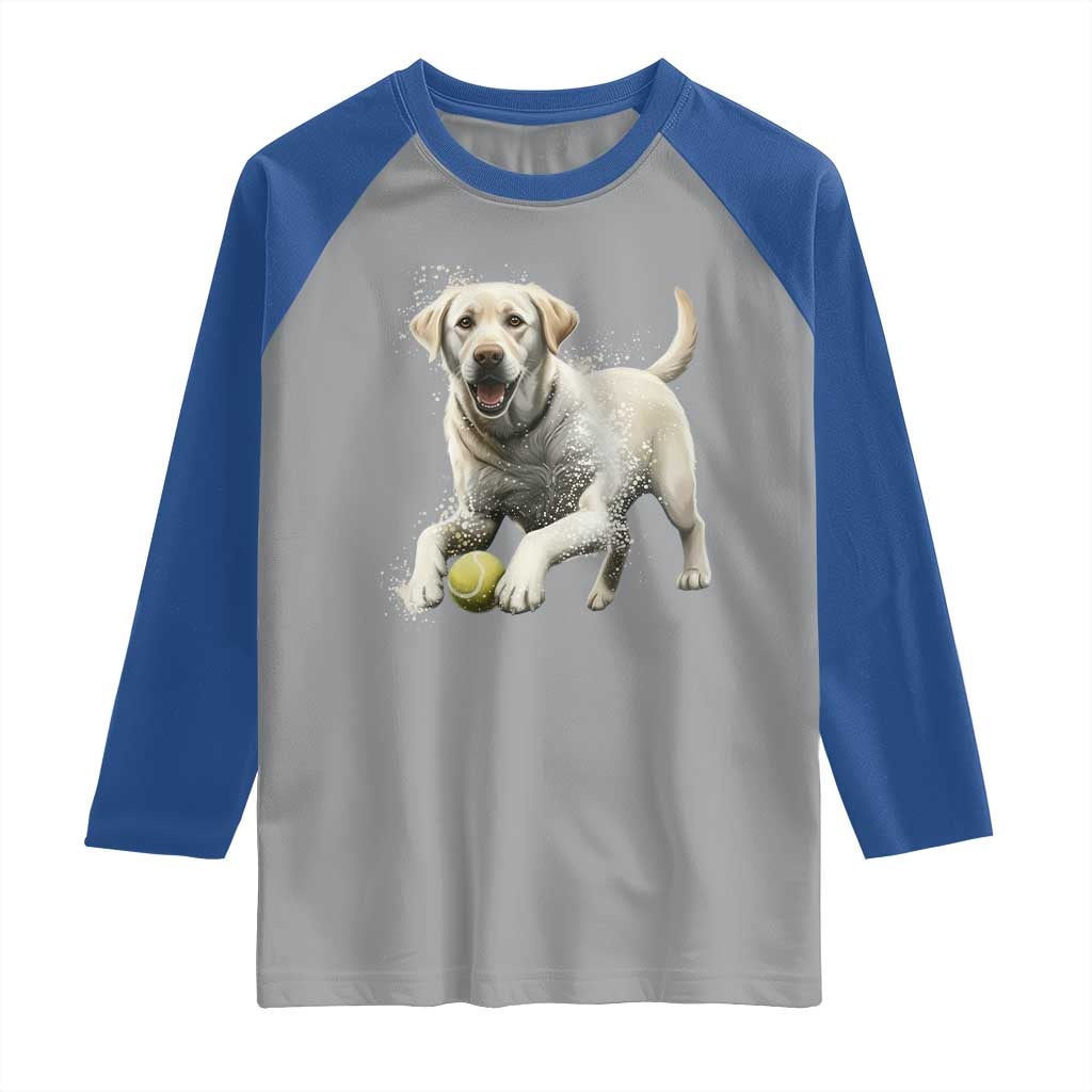 Cute Yellow Labrador Retriever With Tennis Ball Raglan Shirt - Wonder Print Shop