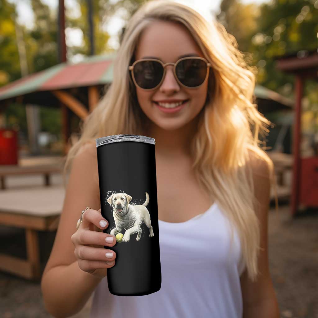 Cute Yellow Labrador Retriever With Tennis Ball Skinny Tumbler - Wonder Print Shop
