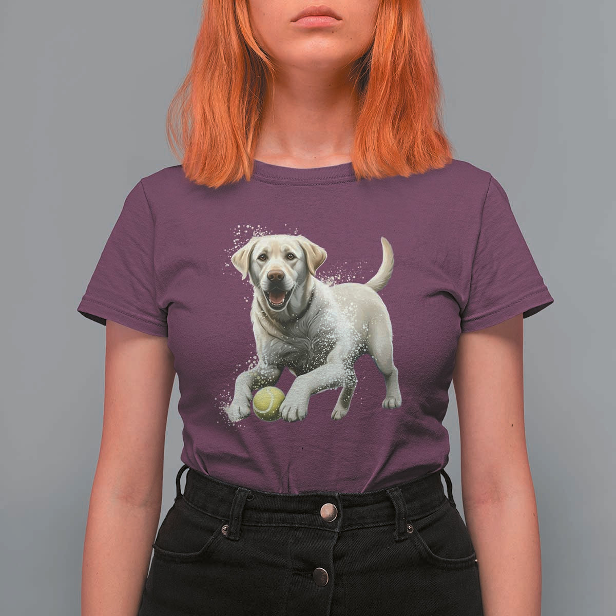 Cute Yellow Labrador Retriever With Tennis Ball T Shirt For Women - Wonder Print Shop