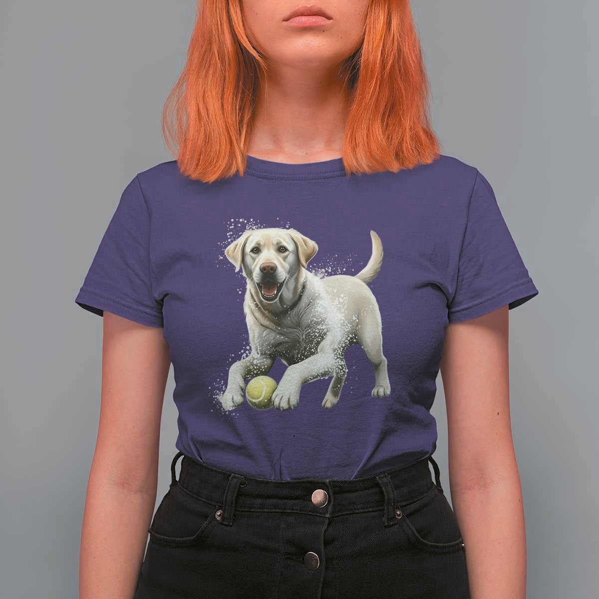 Cute Yellow Labrador Retriever With Tennis Ball T Shirt For Women - Wonder Print Shop
