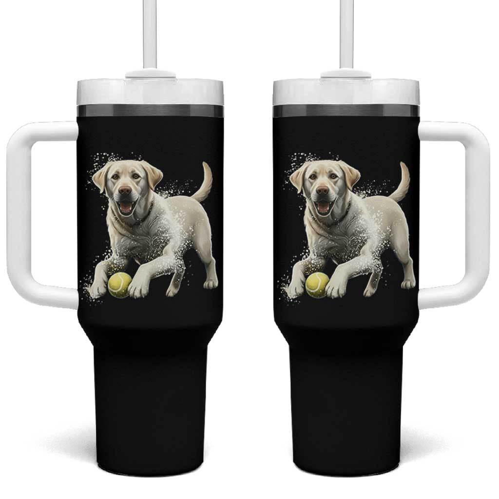 Cute Yellow Labrador Retriever With Tennis Ball Tumbler With Handle - Wonder Print Shop