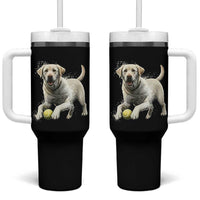Cute Yellow Labrador Retriever With Tennis Ball Tumbler With Handle - Wonder Print Shop