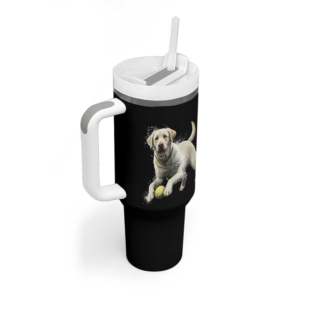 Cute Yellow Labrador Retriever With Tennis Ball Tumbler With Handle - Wonder Print Shop