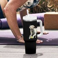 Cute Yellow Labrador Retriever With Tennis Ball Tumbler With Handle - Wonder Print Shop