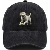 Cute Yellow Labrador Retriever With Tennis Ball Washed Cotton Baseball Cap