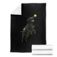 Playful Black Labrador Fetching Chasing Tennis Ball Throw Blanket - Wonder Print Shop