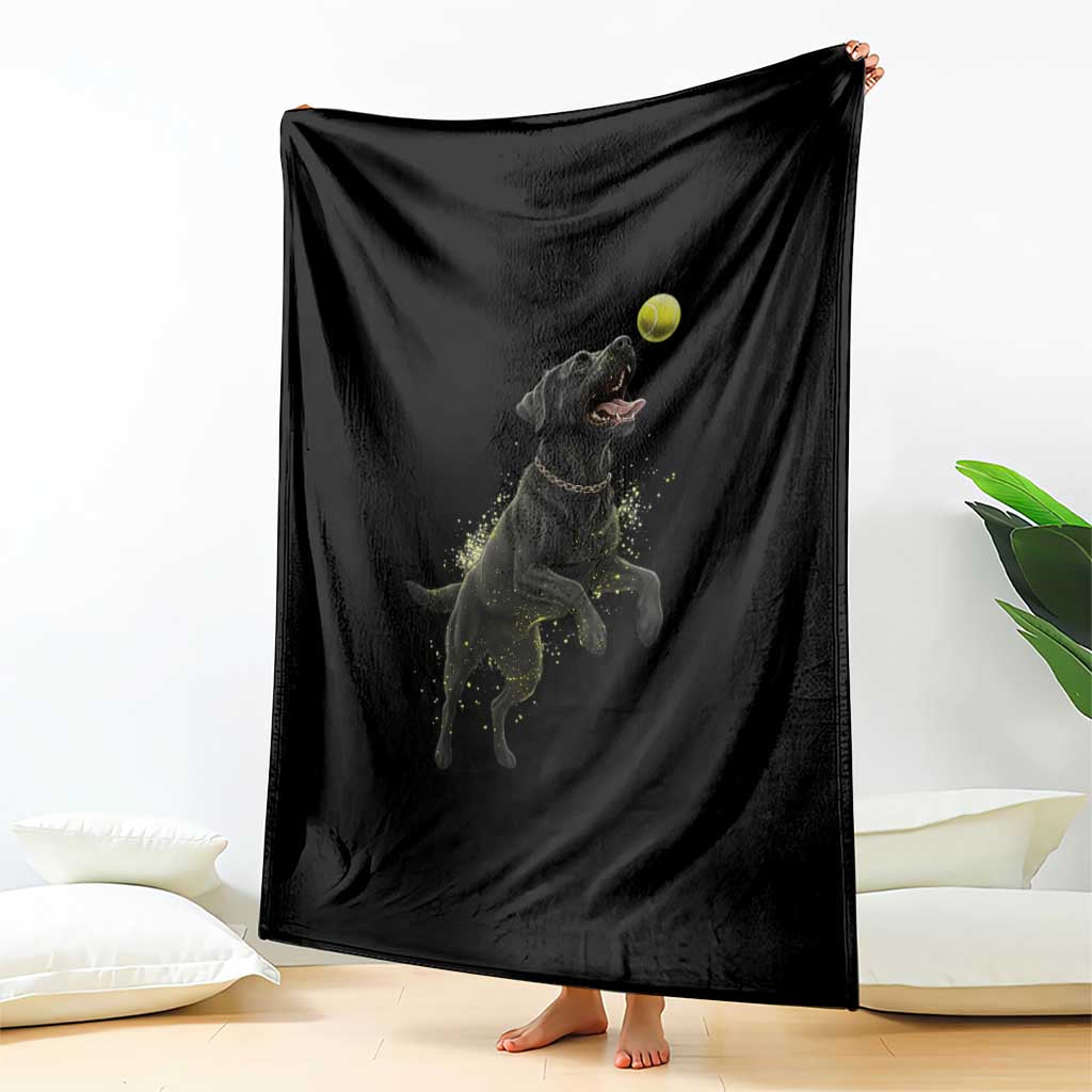 Playful Black Labrador Fetching Chasing Tennis Ball Throw Blanket - Wonder Print Shop