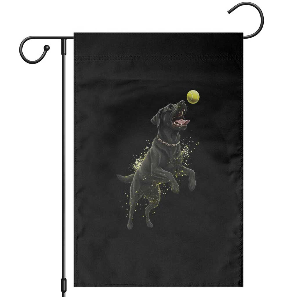 Playful Black Labrador Fetching Chasing Tennis Ball Garden Flag - Wonder Print Shop