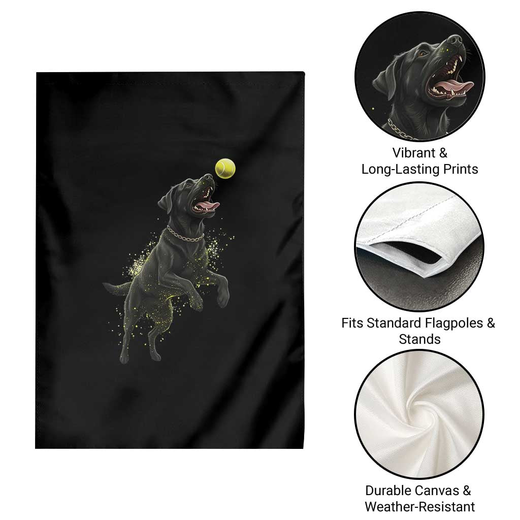 Playful Black Labrador Fetching Chasing Tennis Ball Garden Flag - Wonder Print Shop