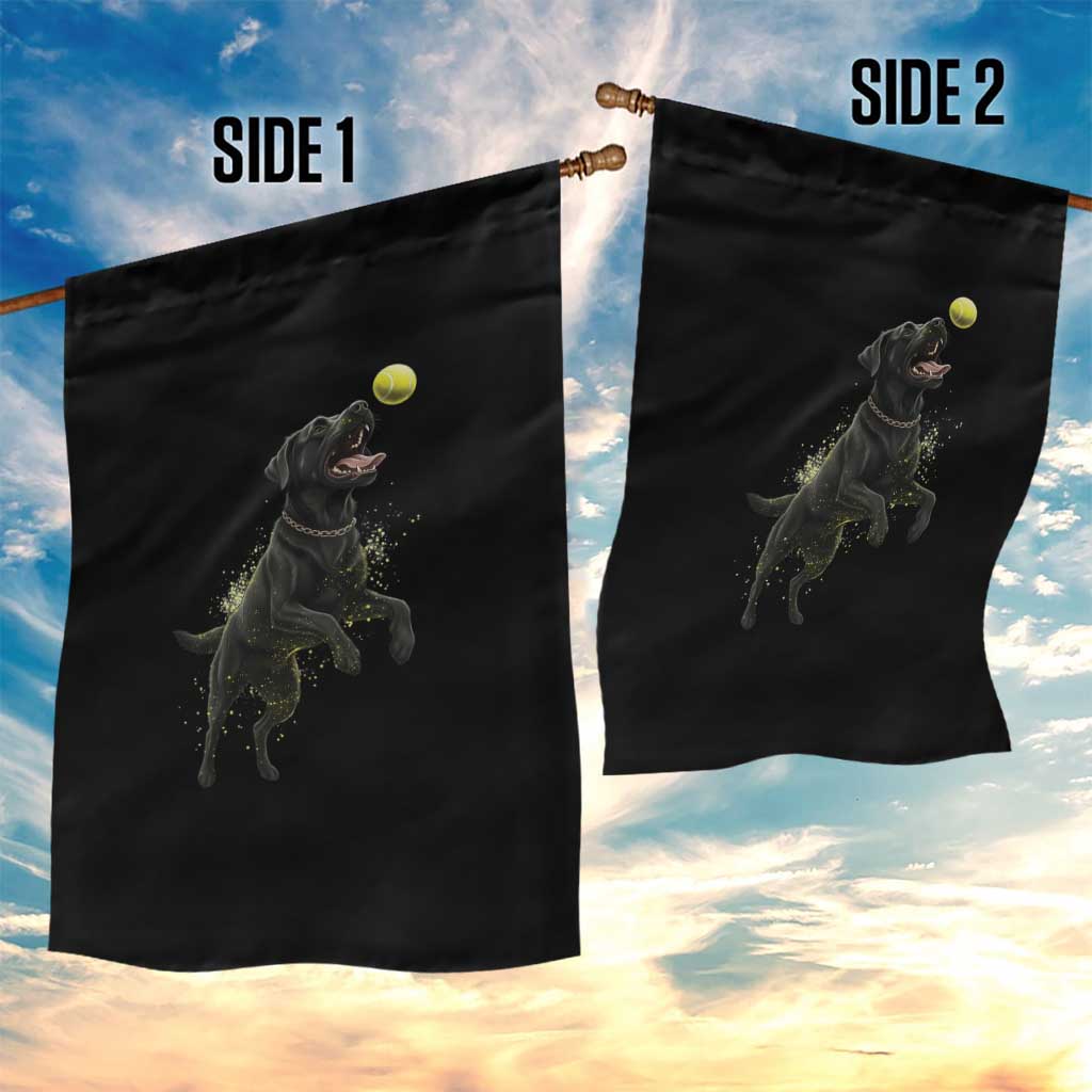 Playful Black Labrador Fetching Chasing Tennis Ball Garden Flag - Wonder Print Shop
