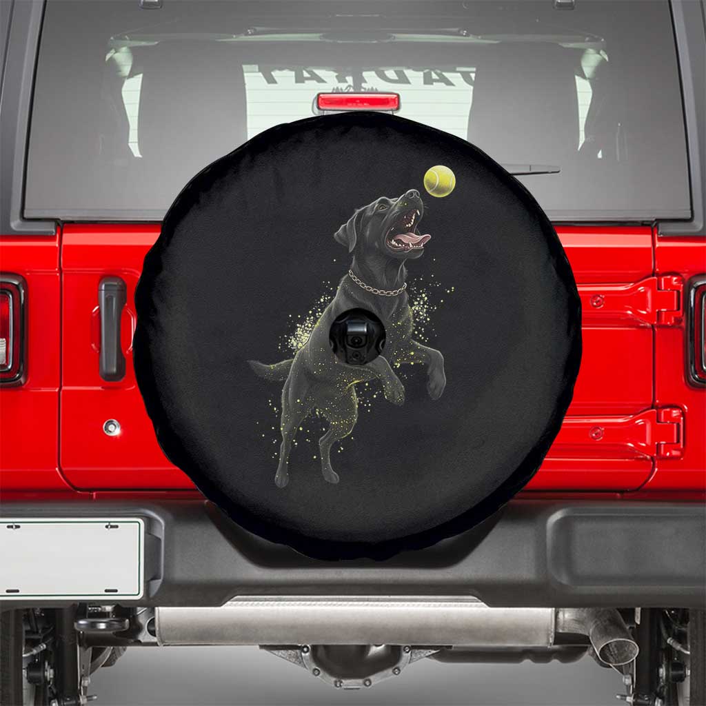 Playful Black Labrador Fetching Chasing Tennis Ball Spare Tire Cover - Wonder Print Shop