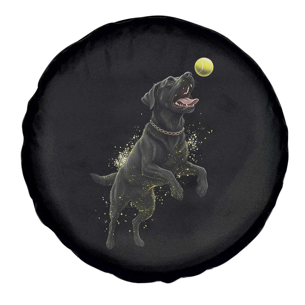Playful Black Labrador Fetching Chasing Tennis Ball Spare Tire Cover - Wonder Print Shop