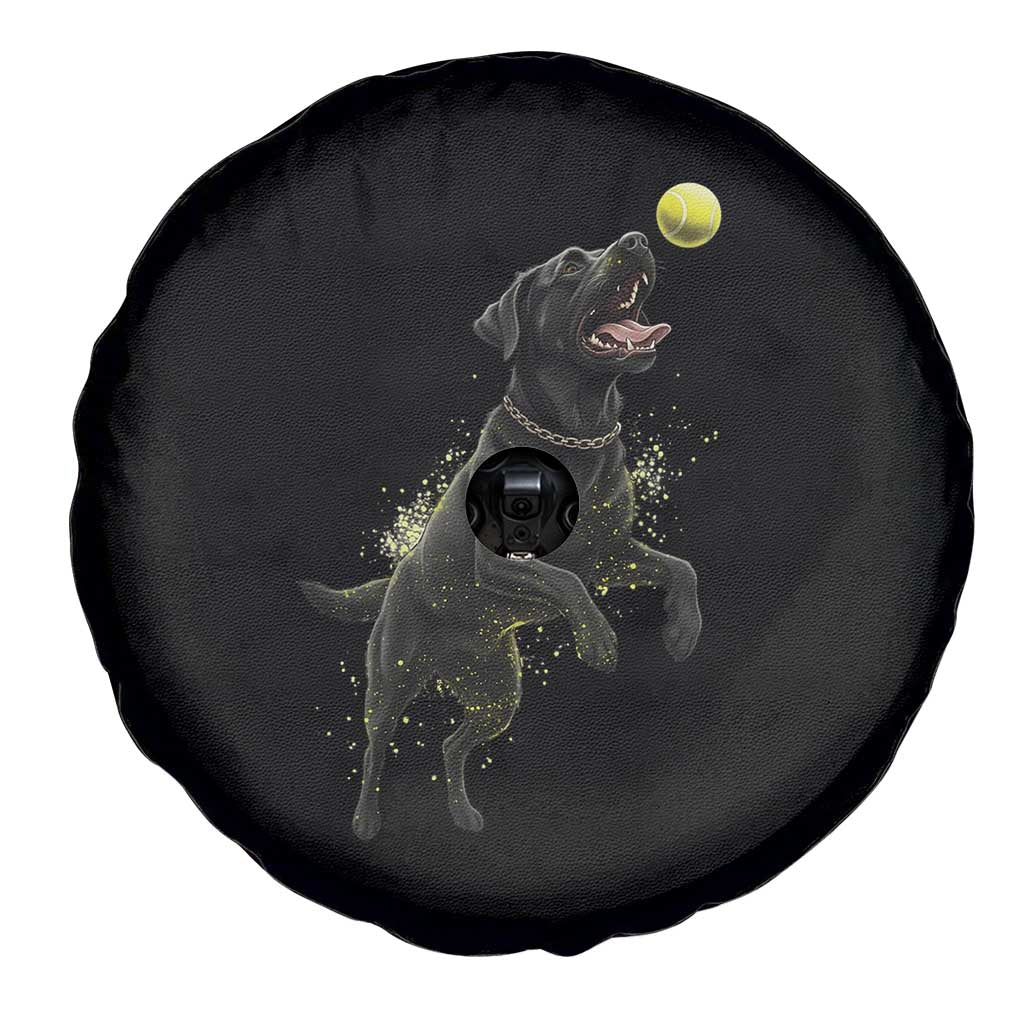 Playful Black Labrador Fetching Chasing Tennis Ball Spare Tire Cover - Wonder Print Shop