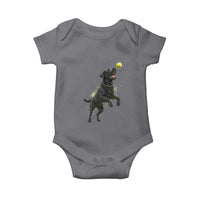 Playful Black Labrador Fetching Chasing Tennis Ball Baby Onesie - Wonder Print Shop