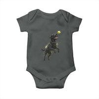 Playful Black Labrador Fetching Chasing Tennis Ball Baby Onesie - Wonder Print Shop