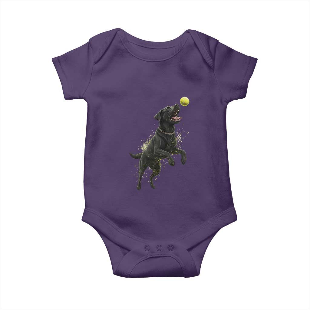 Playful Black Labrador Fetching Chasing Tennis Ball Baby Onesie - Wonder Print Shop