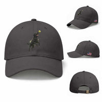Playful Black Labrador Fetching Chasing Tennis Ball Baseball Cap