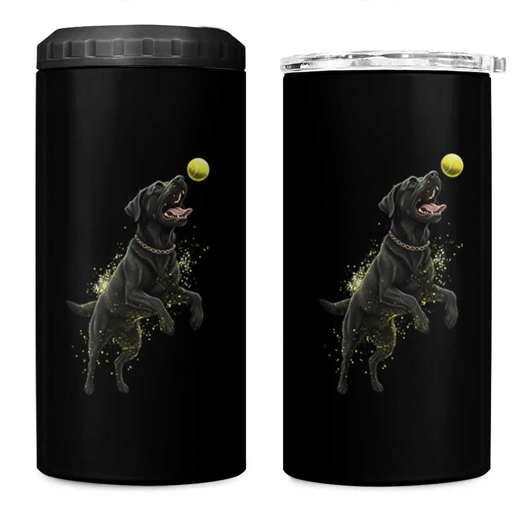 Playful Black Labrador Fetching Chasing Tennis Ball 4 in 1 Can Cooler Tumbler - Wonder Print Shop