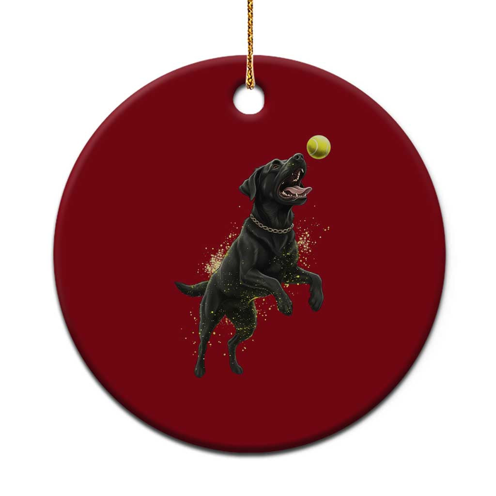 Playful Black Labrador Fetching Chasing Tennis Ball Ceramic Ornament - Wonder Print Shop