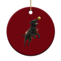 Playful Black Labrador Fetching Chasing Tennis Ball Ceramic Ornament - Wonder Print Shop