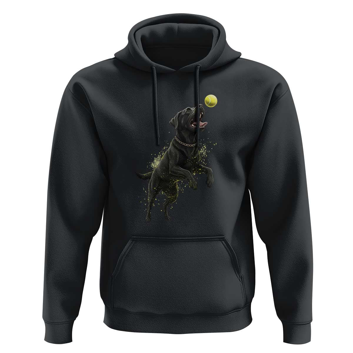 Playful Black Labrador Fetching Chasing Tennis Ball Hoodie - Wonder Print Shop