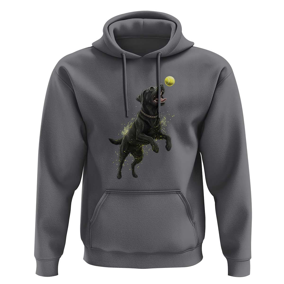 Playful Black Labrador Fetching Chasing Tennis Ball Hoodie - Wonder Print Shop