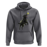 Playful Black Labrador Fetching Chasing Tennis Ball Hoodie - Wonder Print Shop