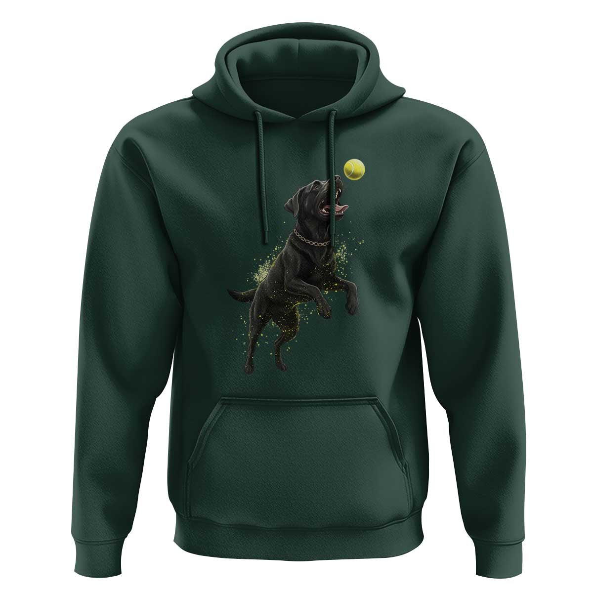 Playful Black Labrador Fetching Chasing Tennis Ball Hoodie - Wonder Print Shop