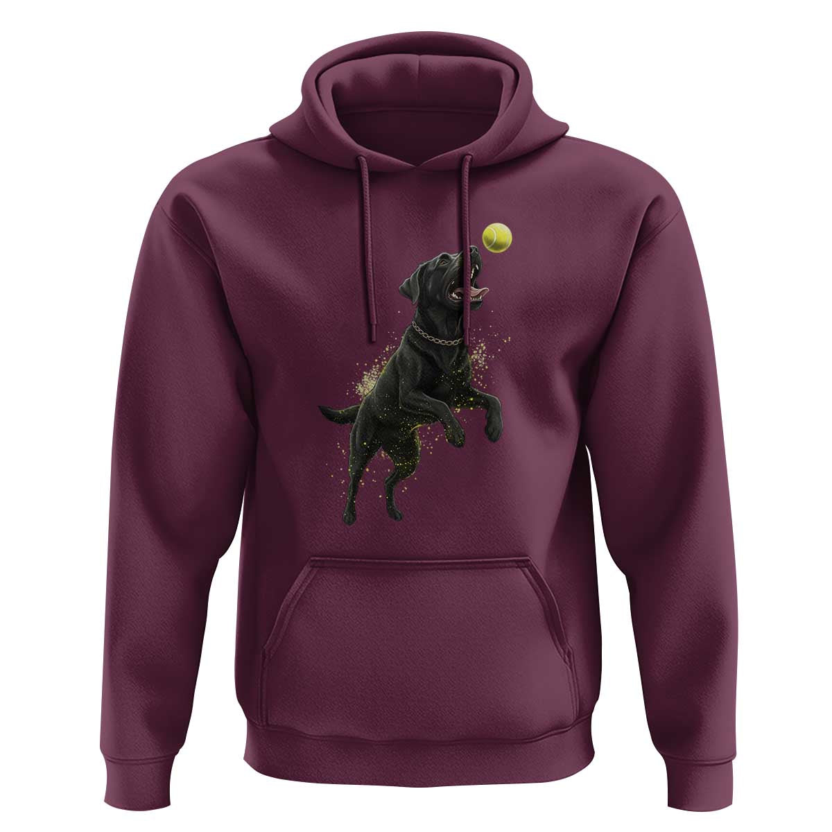 Playful Black Labrador Fetching Chasing Tennis Ball Hoodie - Wonder Print Shop