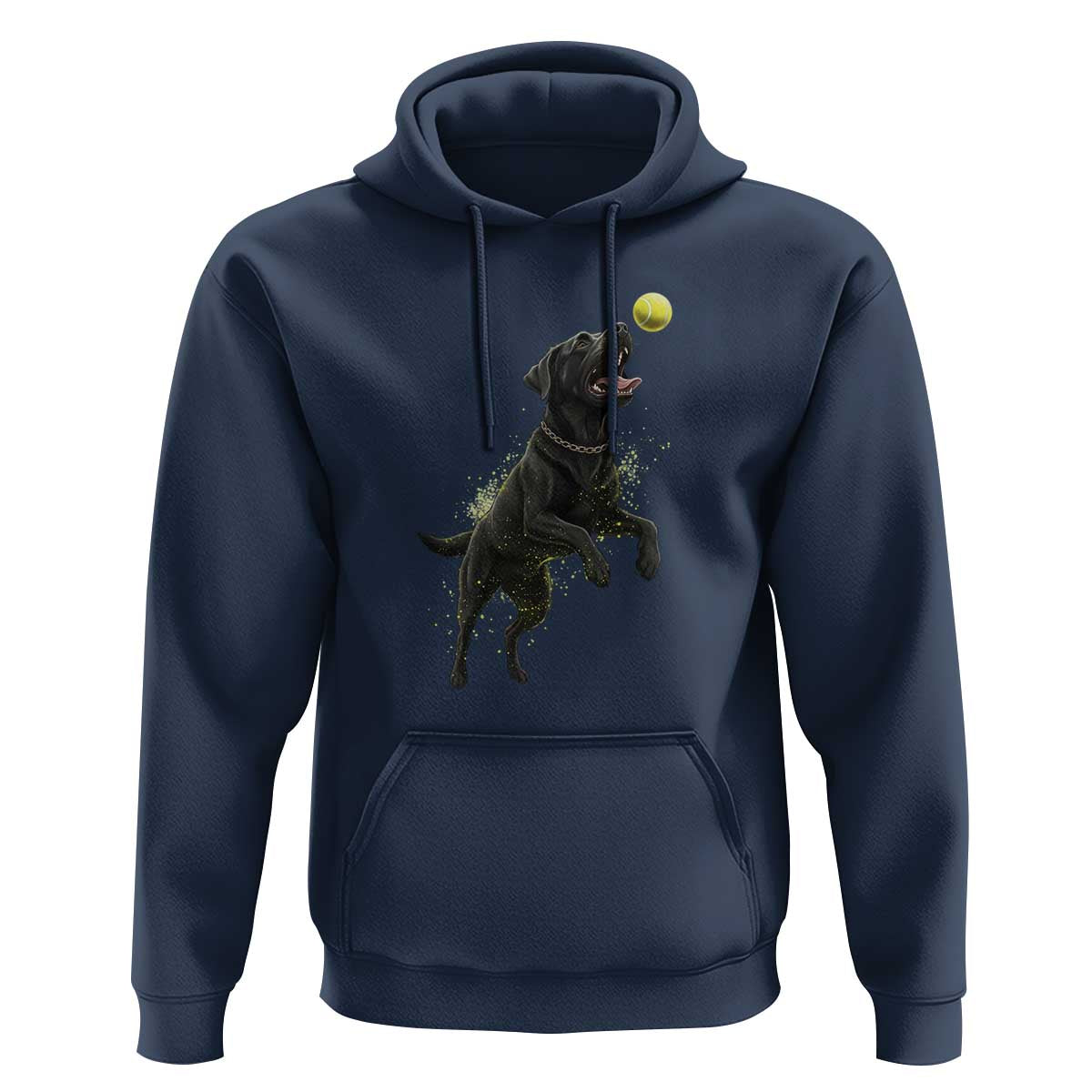 Playful Black Labrador Fetching Chasing Tennis Ball Hoodie - Wonder Print Shop