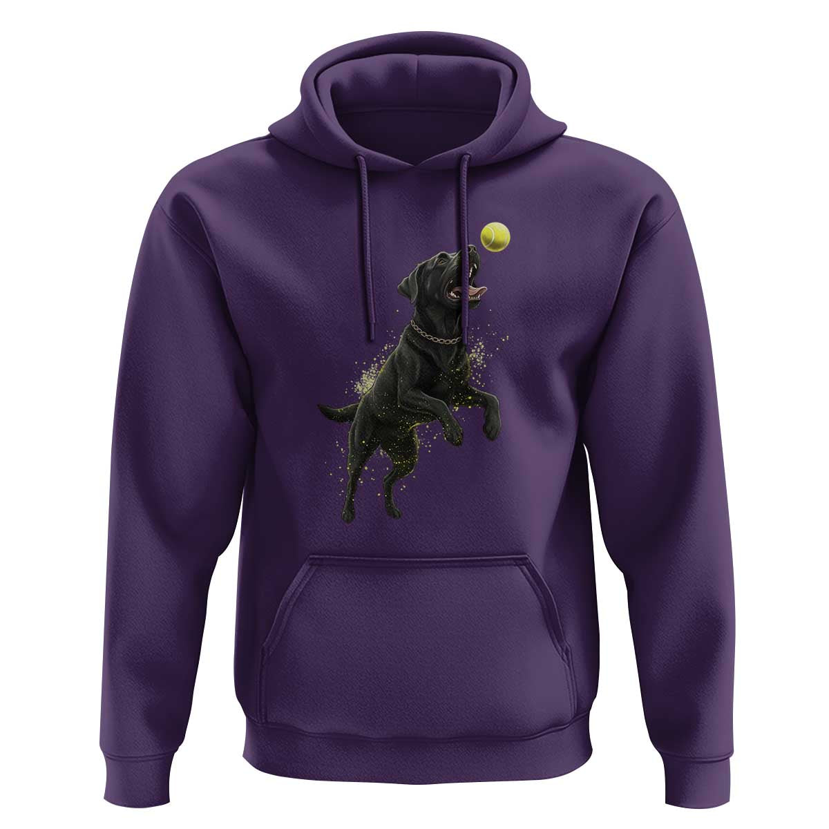 Playful Black Labrador Fetching Chasing Tennis Ball Hoodie - Wonder Print Shop