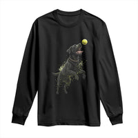 Playful Black Labrador Fetching Chasing Tennis Ball Long Sleeve Shirt - Wonder Print Shop