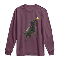 Playful Black Labrador Fetching Chasing Tennis Ball Long Sleeve Shirt - Wonder Print Shop
