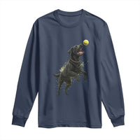 Playful Black Labrador Fetching Chasing Tennis Ball Long Sleeve Shirt - Wonder Print Shop