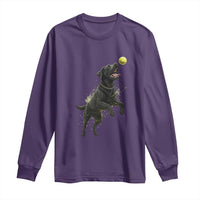Playful Black Labrador Fetching Chasing Tennis Ball Long Sleeve Shirt - Wonder Print Shop