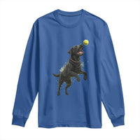 Playful Black Labrador Fetching Chasing Tennis Ball Long Sleeve Shirt - Wonder Print Shop