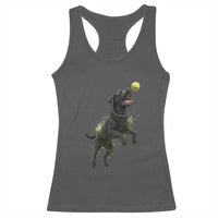 Playful Black Labrador Fetching Chasing Tennis Ball Racerback Tank Top - Wonder Print Shop