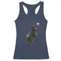 Playful Black Labrador Fetching Chasing Tennis Ball Racerback Tank Top - Wonder Print Shop