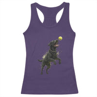 Playful Black Labrador Fetching Chasing Tennis Ball Racerback Tank Top - Wonder Print Shop