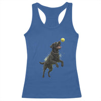 Playful Black Labrador Fetching Chasing Tennis Ball Racerback Tank Top - Wonder Print Shop