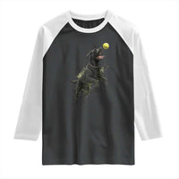 Playful Black Labrador Fetching Chasing Tennis Ball Raglan Shirt - Wonder Print Shop