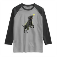Playful Black Labrador Fetching Chasing Tennis Ball Raglan Shirt - Wonder Print Shop