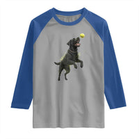Playful Black Labrador Fetching Chasing Tennis Ball Raglan Shirt - Wonder Print Shop