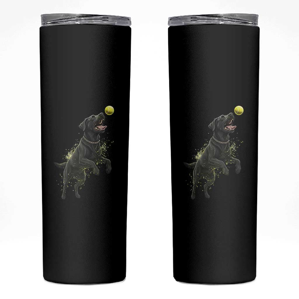 Playful Black Labrador Fetching Chasing Tennis Ball Skinny Tumbler - Wonder Print Shop