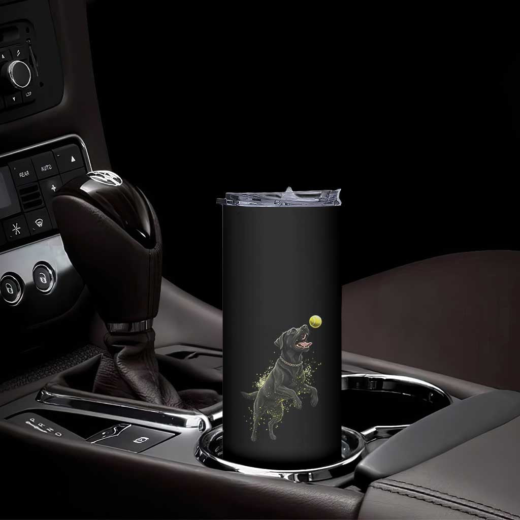 Playful Black Labrador Fetching Chasing Tennis Ball Skinny Tumbler - Wonder Print Shop
