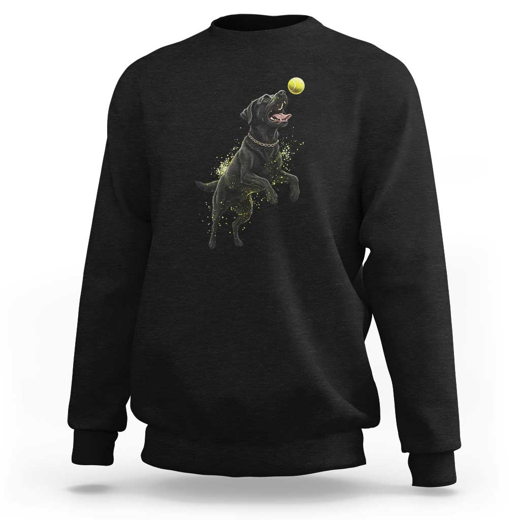 Playful Black Labrador Fetching Chasing Tennis Ball Sweatshirt - Wonder Print Shop