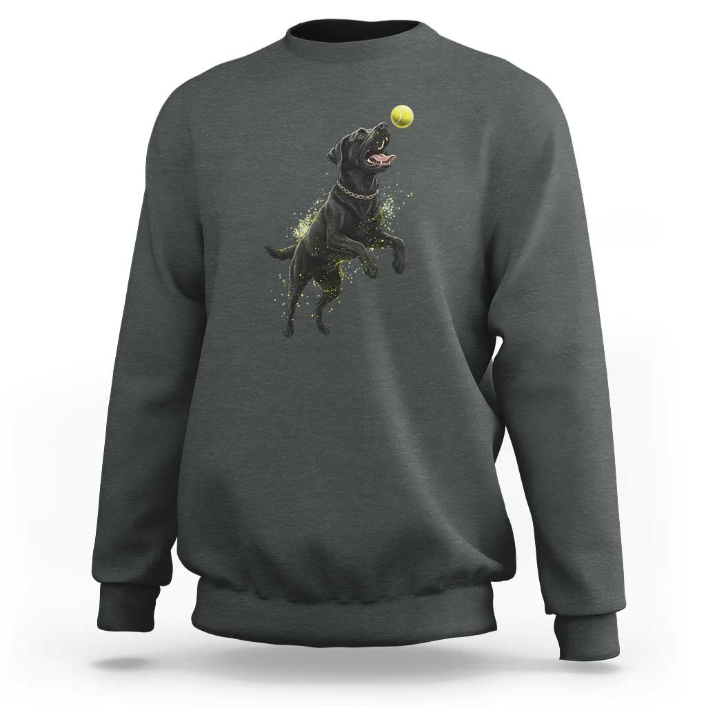 Playful Black Labrador Fetching Chasing Tennis Ball Sweatshirt - Wonder Print Shop